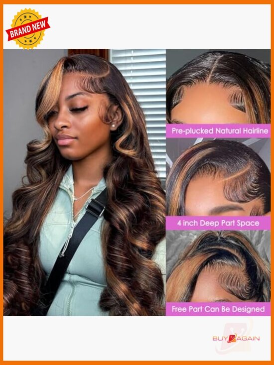 Ombre Lace Front Wig Human Hair Body Wave Pre Plucked 13x4 200 Density 20 Inch main image 7